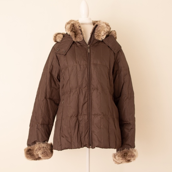 New Faux Fur Puffer Jacket in Chocolate Brown - Picture 1 of 4